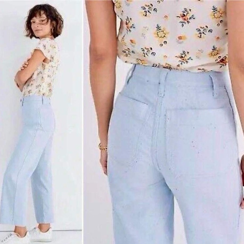Madewell Slim Emmett Crop Wide Leg Pants 26 Blue Confetti Speckle Art Teacher